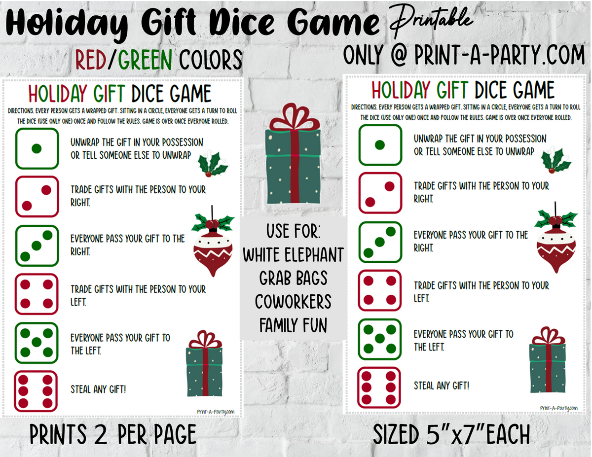 Roll The Dice Game For Gift Exchange - Printable Game