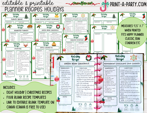 DIY Cookbook | CHRISTMAS Recipe Collection | PRINTABLE OR EDITABLE | Planner  | Meal Plan | Planner Recipes | Binder Recipes