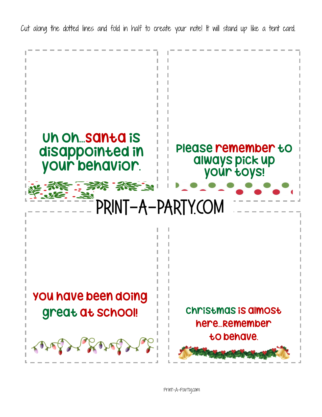 ELF NOTE CARDS - Printable Elf Notes - 32 Tent Cards from Your Christmas Elf