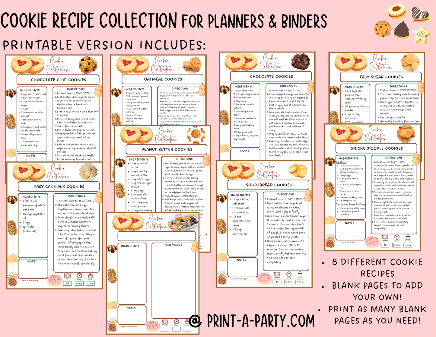 DIY Cookbook | COOKIE Recipe Collection | PRINTABLE OR EDITABLE | Planner and Binder Size | Meal Plan | Planner Recipes | Binder Recipes