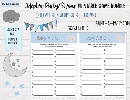 ADOPTION PARTY Games - Celebrate Adoption with Blue Stylish Printable Games – Perfect for Altbash Parties & Showers