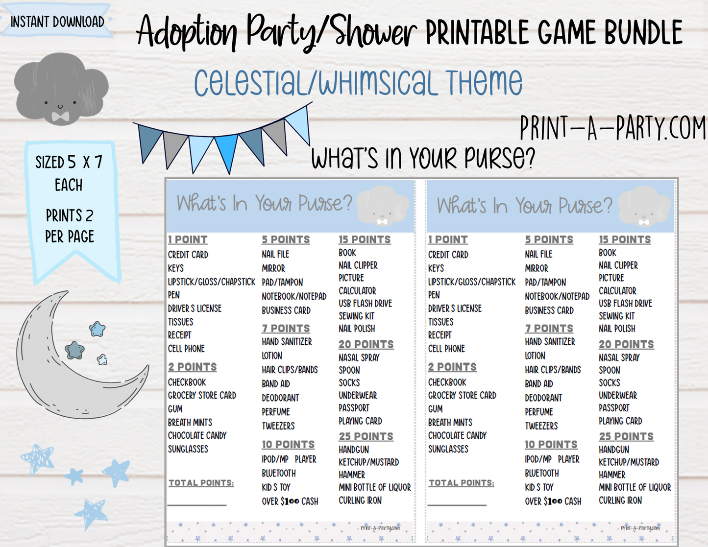 Adoption Party Shower Games | Whimsical Sky | Celestial Adoption Party Theme | Adoption Shower Games | Sun | Moon | Stars | Cloud | Altbash | adoption | INSTANT DOWNLOAD