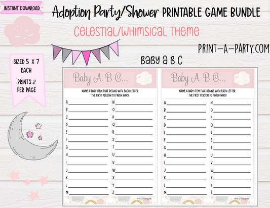 ADOPTION PARTY Games - Celebrate Adoption with Pink Stylish Printable Games – Perfect for Altbash Parties & Showers