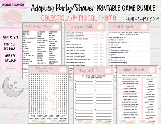 ADOPTION PARTY Games - Celebrate Adoption with Pink Stylish Printable Games – Perfect for Altbash Parties & Showers