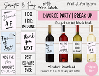 WINE LABELS: Divorce Party | Break Up | Separation | Divorce | Newly Single | Altbash | INSTANT DOWNLOAD - Pick your design