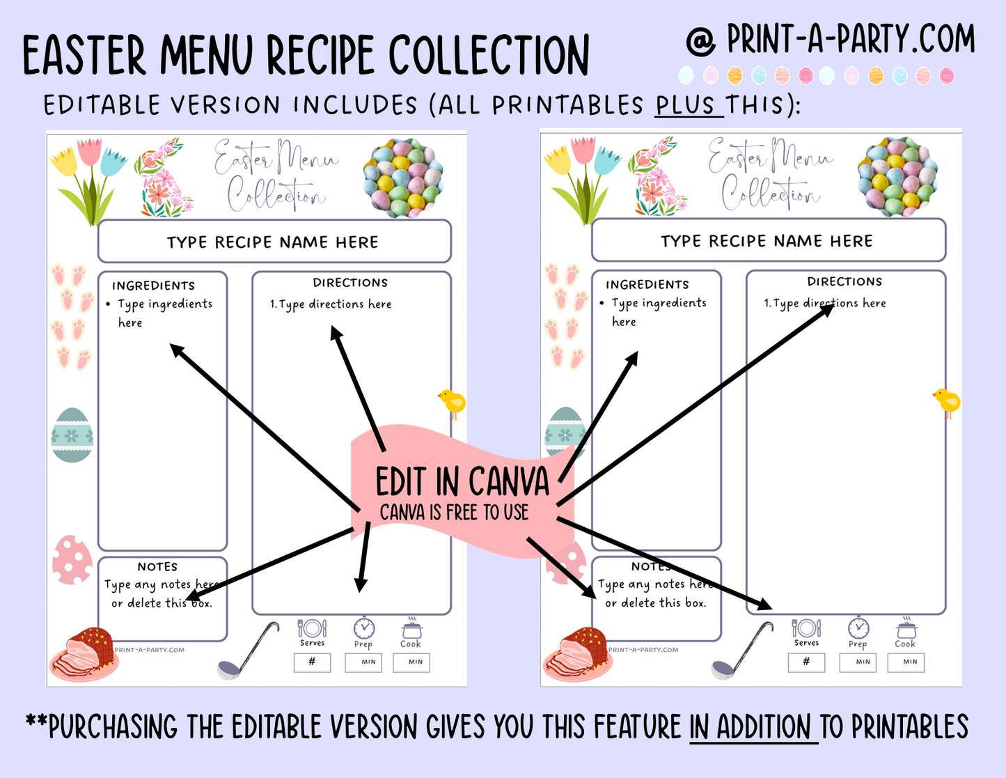 DIY Cookbook | EASTER Menu Recipe Collection | PRINTABLE OR EDITABLE | Planner and Binder Size | Easter Meal Plan | Easter Menu | Planner Recipes | Binder Recipes