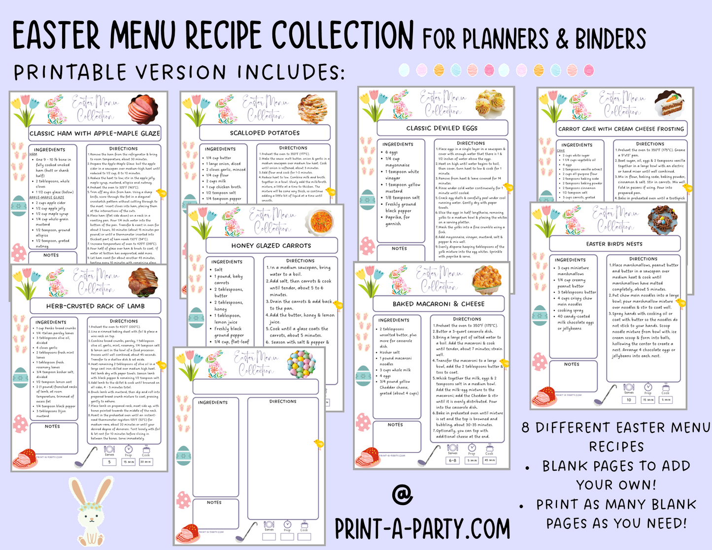 DIY Cookbook | EASTER Menu Recipe Collection | PRINTABLE OR EDITABLE | Planner and Binder Size | Easter Meal Plan | Easter Menu | Planner Recipes | Binder Recipes