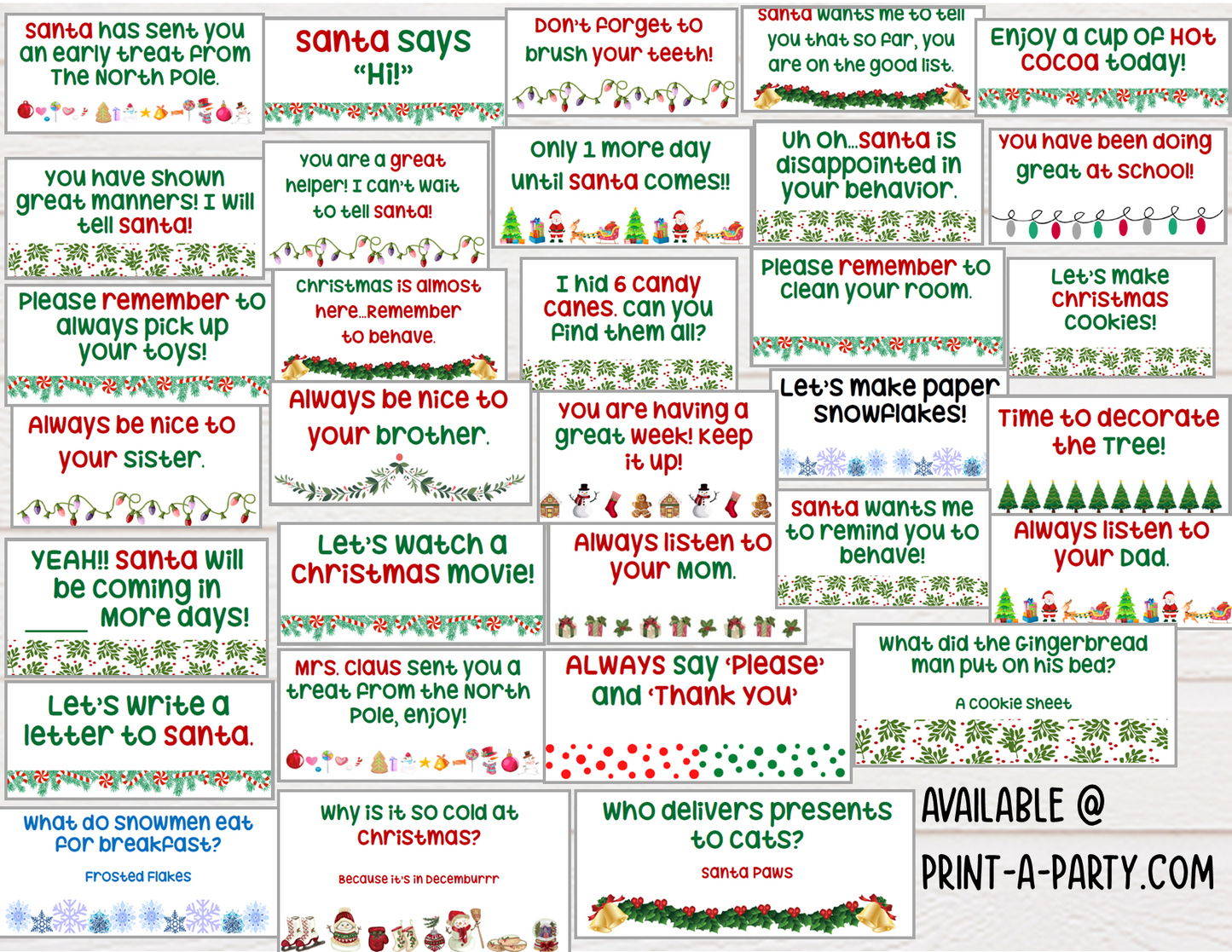 ELF KIT - Printable Elf Tent Cards – 32 Notes & 2 Letters from Your Holiday Elf