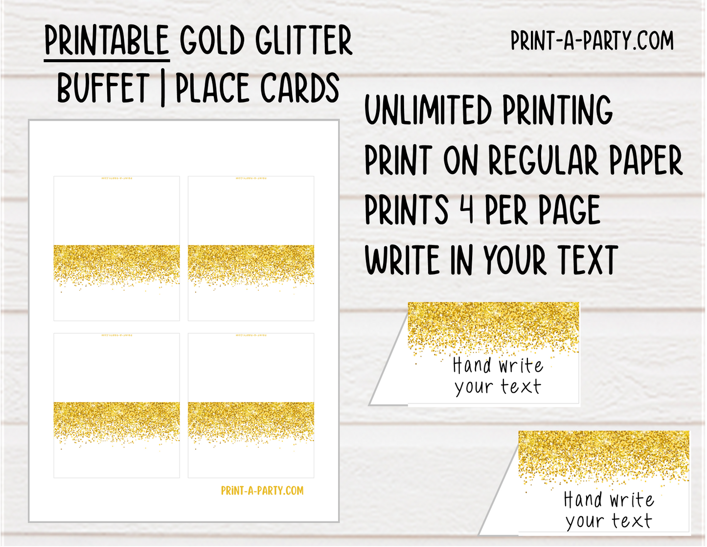 DIY Printable or Editable Buffet Food Label Cards or Seating Place Cards | GLITTER Theme Designs | Place Card Signs | Buffet Labels | Food Labels | Party Labels | Birthdays | Weddings | Showers | Babies
