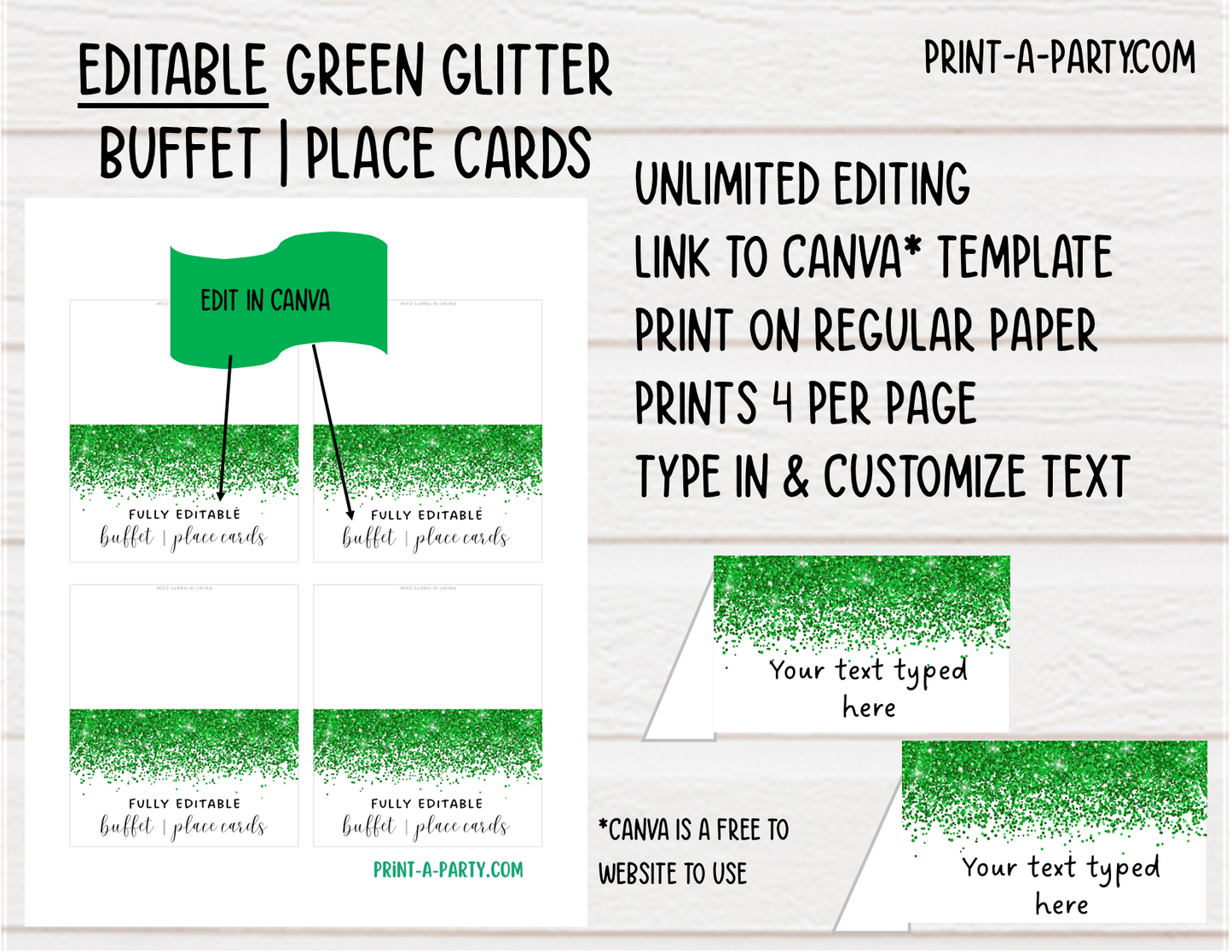 DIY Printable or Editable Buffet Food Label Cards or Seating Place Cards | GLITTER Theme Designs | Place Card Signs | Buffet Labels | Food Labels | Party Labels | Birthdays | Weddings | Showers | Babies