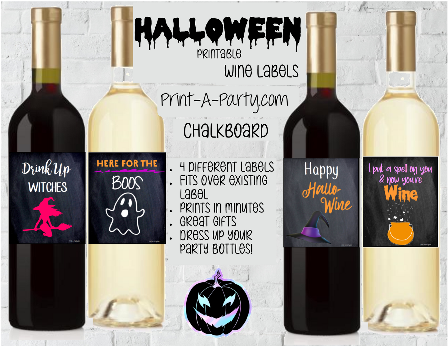 WINE LABELS: Halloween Printable Wine Labels – Funny & Sarcastic Stickers for Spooky Parties and Host Gifts