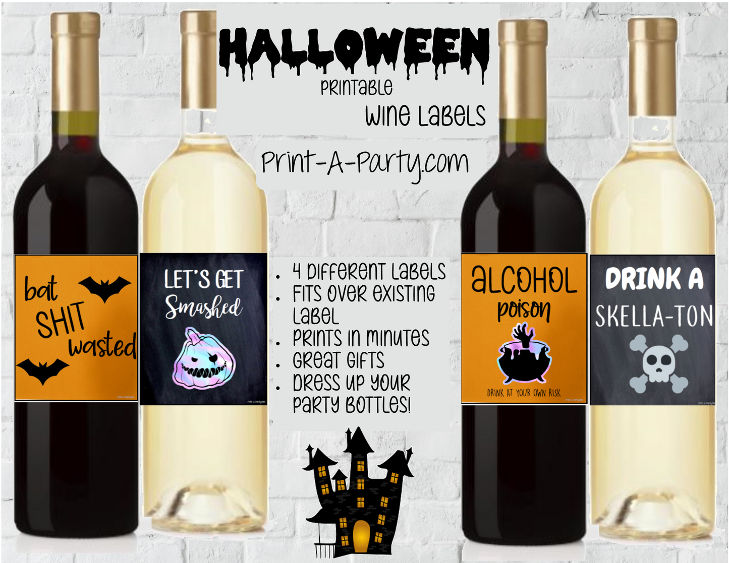 WINE LABELS: Halloween Printable Wine Labels – Funny & Sarcastic Stickers for Spooky Parties and Host Gifts
