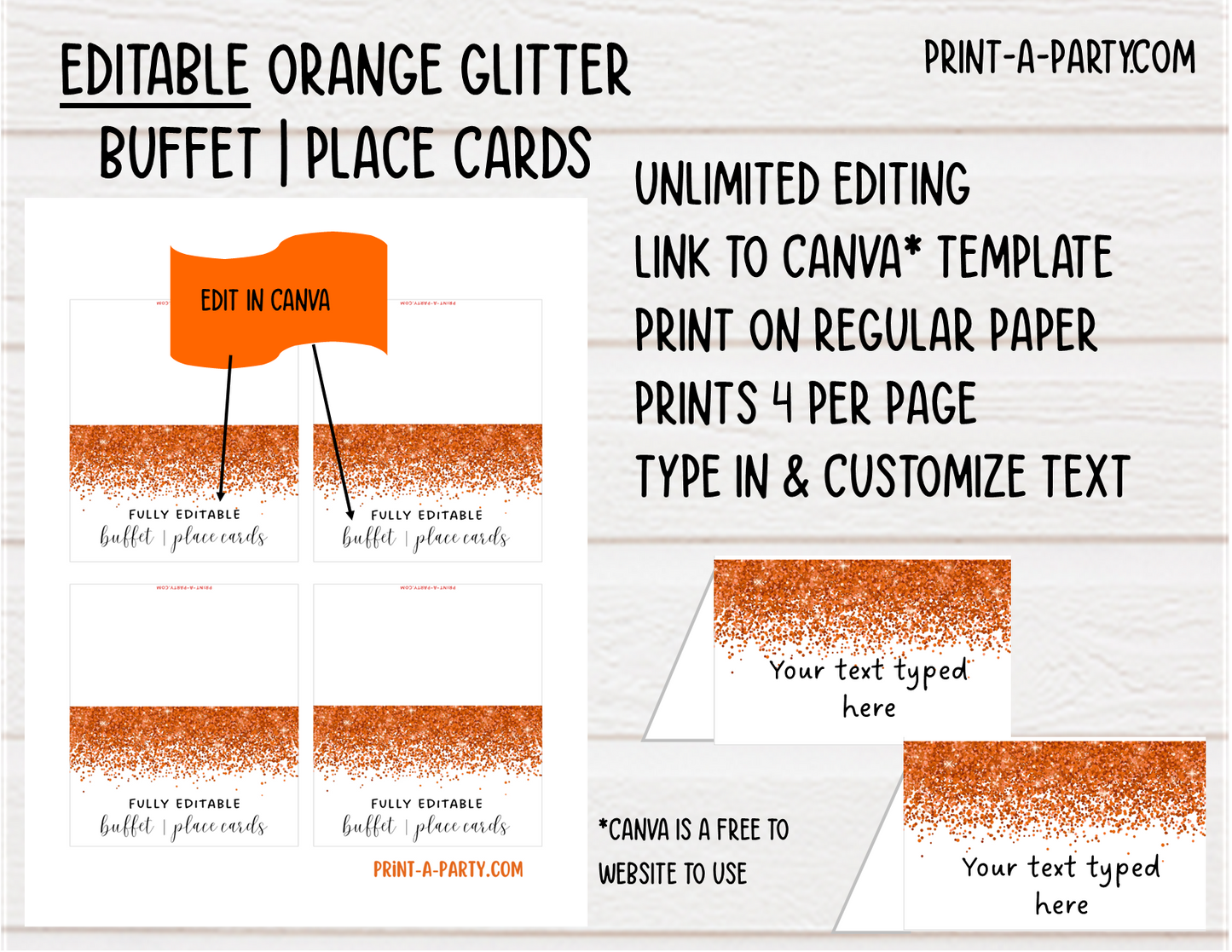DIY Printable or Editable Buffet Food Label Cards or Seating Place Cards | GLITTER Theme Designs | Place Card Signs | Buffet Labels | Food Labels | Party Labels | Birthdays | Weddings | Showers | Babies