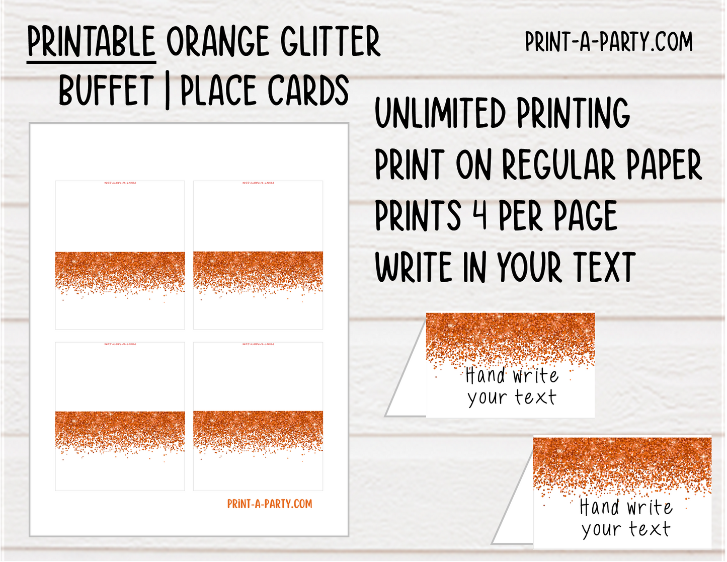 DIY Printable or Editable Buffet Food Label Cards or Seating Place Cards | GLITTER Theme Designs | Place Card Signs | Buffet Labels | Food Labels | Party Labels | Birthdays | Weddings | Showers | Babies
