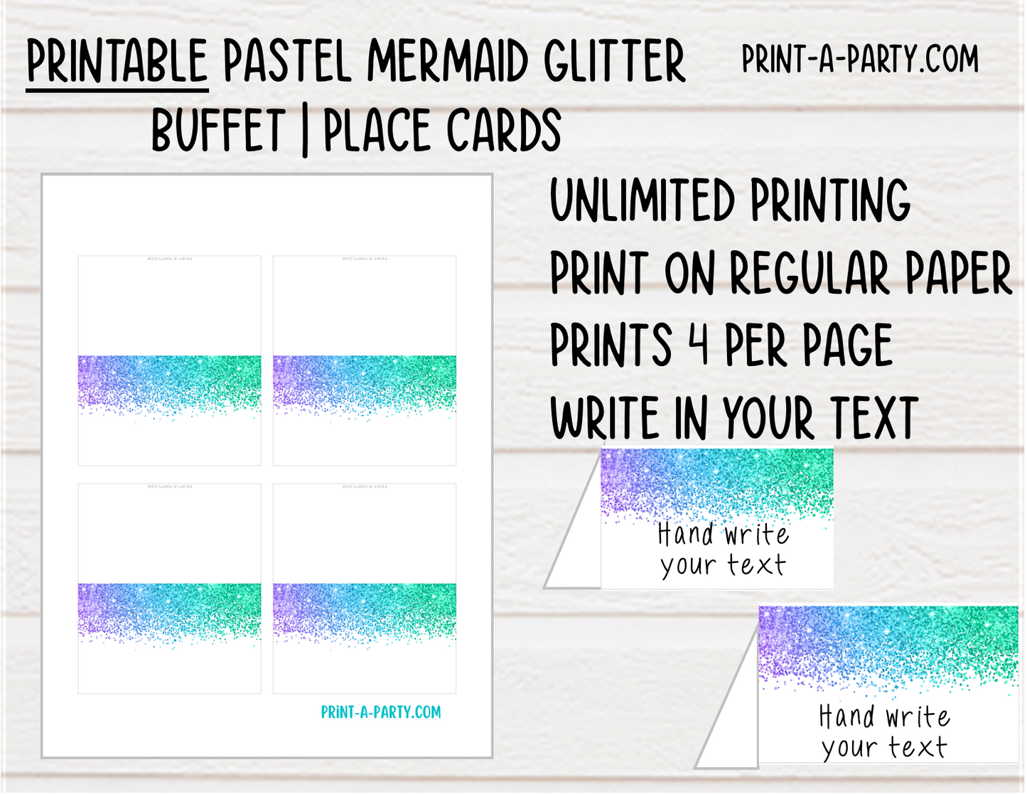 DIY Printable or Editable Buffet Food Label Cards or Seating Place Cards | GLITTER Theme Designs | Place Card Signs | Buffet Labels | Food Labels | Party Labels | Birthdays | Weddings | Showers | Babies