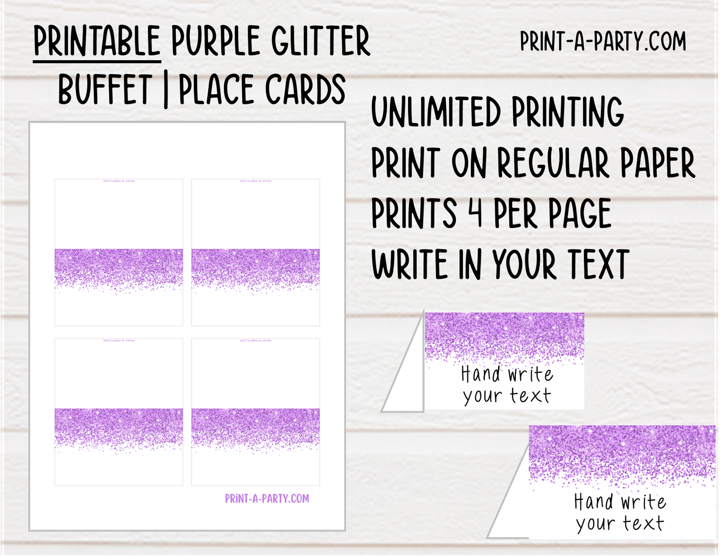 DIY Printable or Editable Buffet Food Label Cards or Seating Place Cards | GLITTER Theme Designs | Place Card Signs | Buffet Labels | Food Labels | Party Labels | Birthdays | Weddings | Showers | Babies