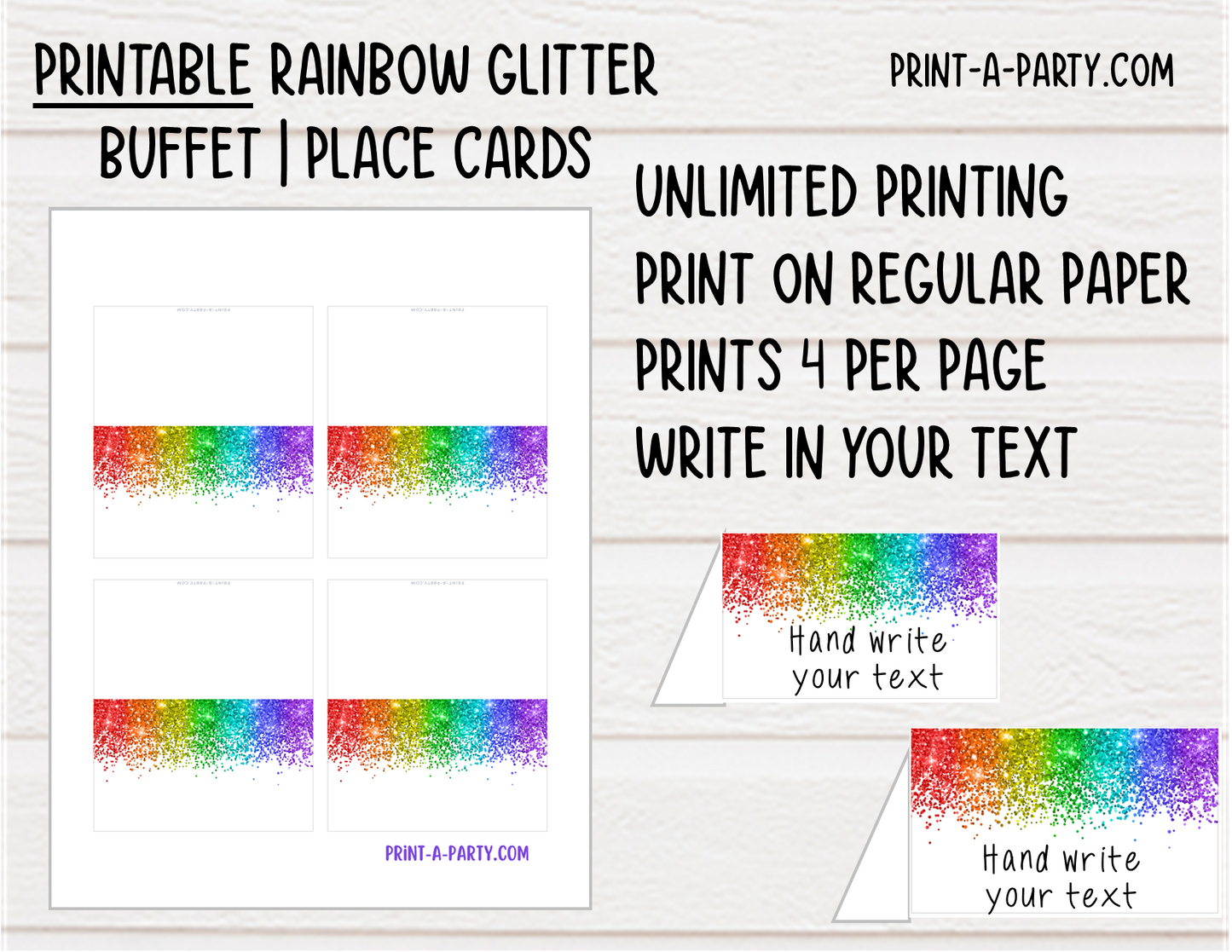 DIY Printable or Editable Buffet Food Label Cards or Seating Place Cards | GLITTER Theme Designs | Place Card Signs | Buffet Labels | Food Labels | Party Labels | Birthdays | Weddings | Showers | Babies
