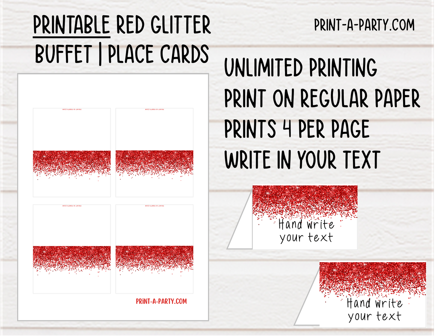 DIY Printable or Editable Buffet Food Label Cards or Seating Place Cards | GLITTER Theme Designs | Place Card Signs | Buffet Labels | Food Labels | Party Labels | Birthdays | Weddings | Showers | Babies