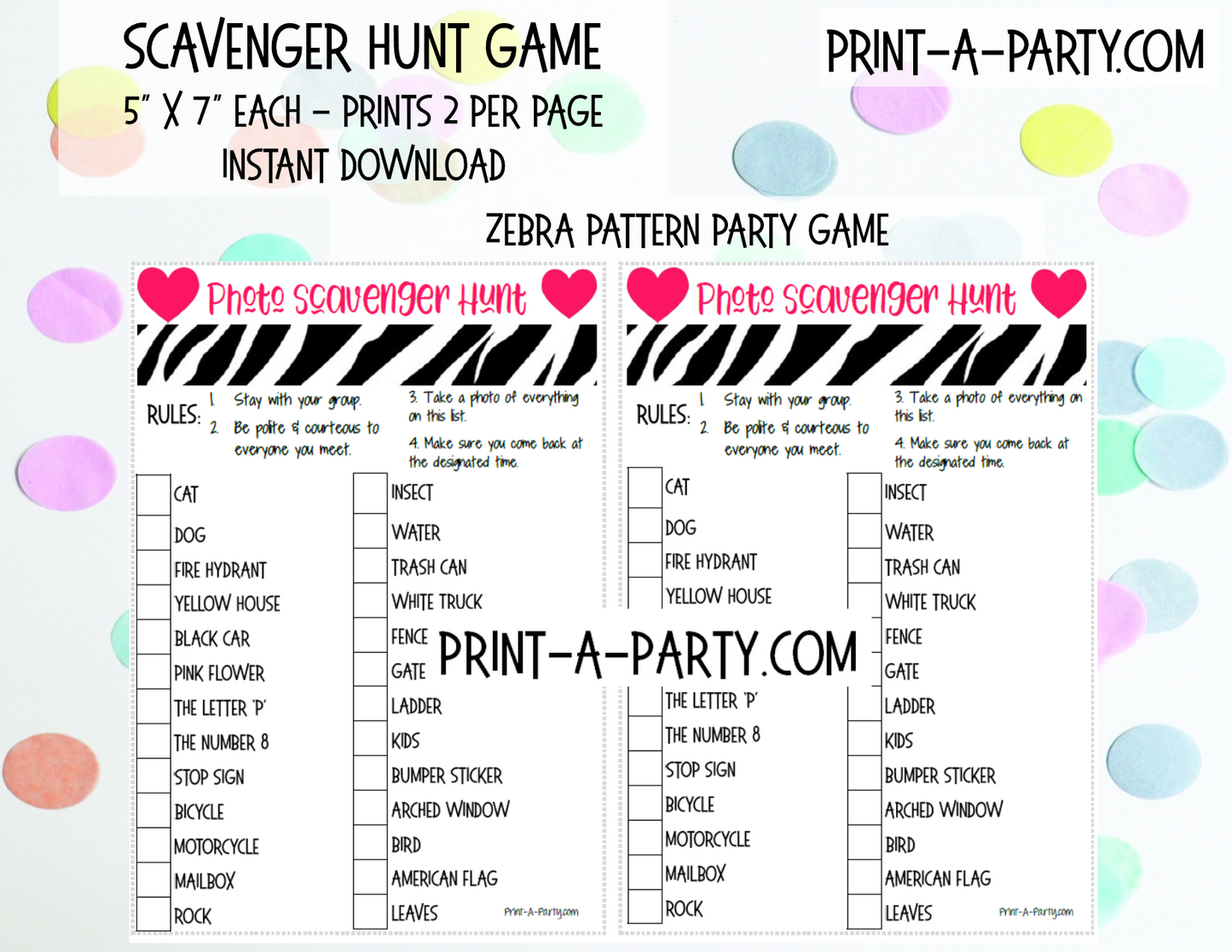 SCAVENGER HUNT GAME - INSTANT DOWNLOAD - Great for Tween/Teen parties
