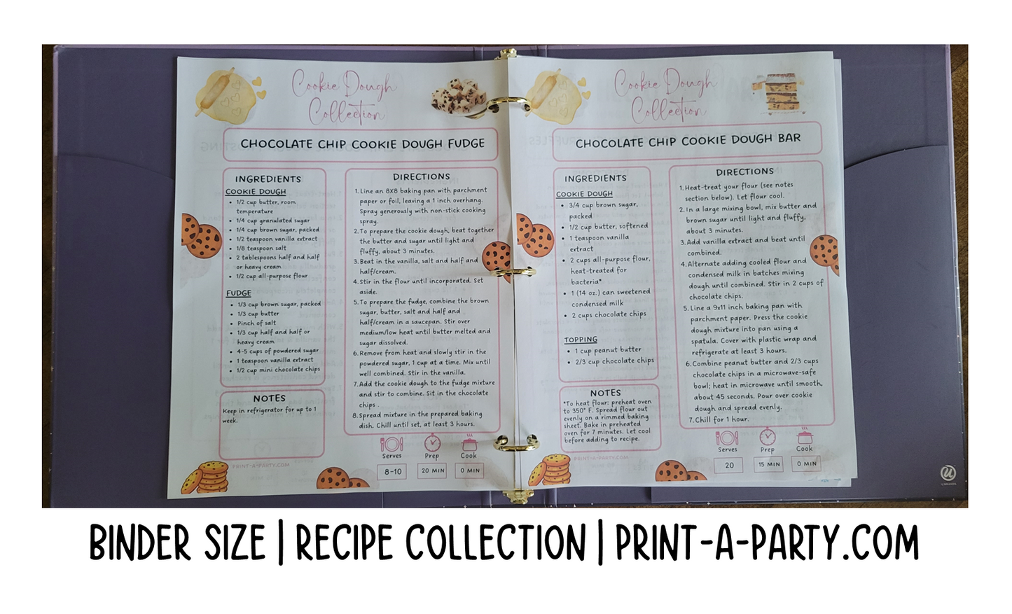 DIY Cookbook | COOKIE DOUGH Recipe Collection | PRINTABLE OR EDITABLE | Planner and Binder Size | Meal Plan | Planner Recipes | Binder Recipes