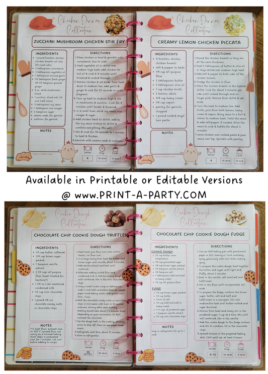 DIY Cookbook | COOKIE Recipe Collection | PRINTABLE OR EDITABLE | Planner and Binder Size | Meal Plan | Planner Recipes | Binder Recipes