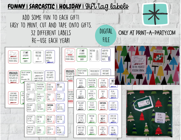 CHRISTMAS SARCASTIC HOLIDAY | GIFT TAGS | SARCASTIC | FUNNY | IRONIC | INSTANT DOWNLOAD