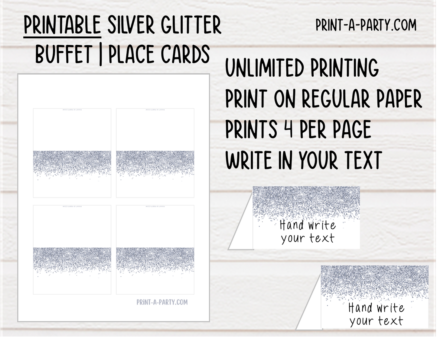DIY Printable or Editable Buffet Food Label Cards or Seating Place Cards | GLITTER Theme Designs | Place Card Signs | Buffet Labels | Food Labels | Party Labels | Birthdays | Weddings | Showers | Babies