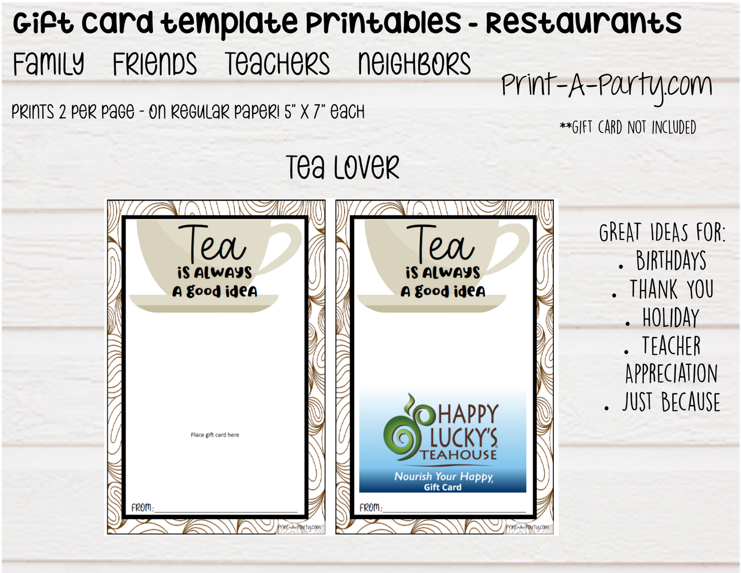 GIFT CARD Templates | Restaurants | Whataburger | Red Lobster | Pasta | Tacos | Coffee | Starbucks and more - INSTANT DOWNLOAD - Use each year!