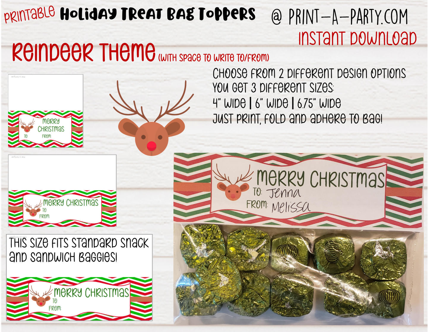 TREAT BAG TOPPERS Printable Holiday Treat Bag Toppers | Christmas Party Favor Bags | DIY Gift Tags for Snacks, Candy & Baked Goods