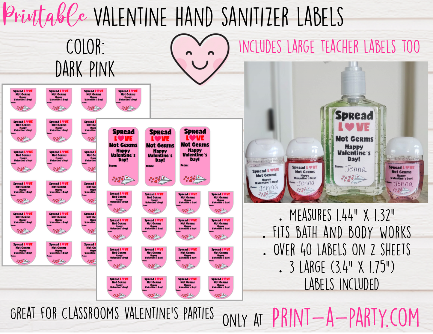 HAND SANITIZER LABELS | Printable Valentine's Day Hand Sanitizers | Spread Love Not Germs - INSTANT DOWNLOAD