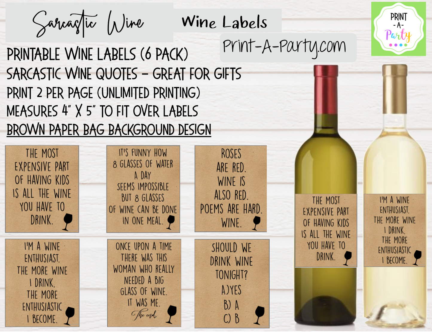 WINE LABELS: Sarcastic Meme Wine | Friends | Girlfriends | Girls Night Out | Sarcastic Funny (6) Labels - INSTANT DOWNLOAD - Use again and again!