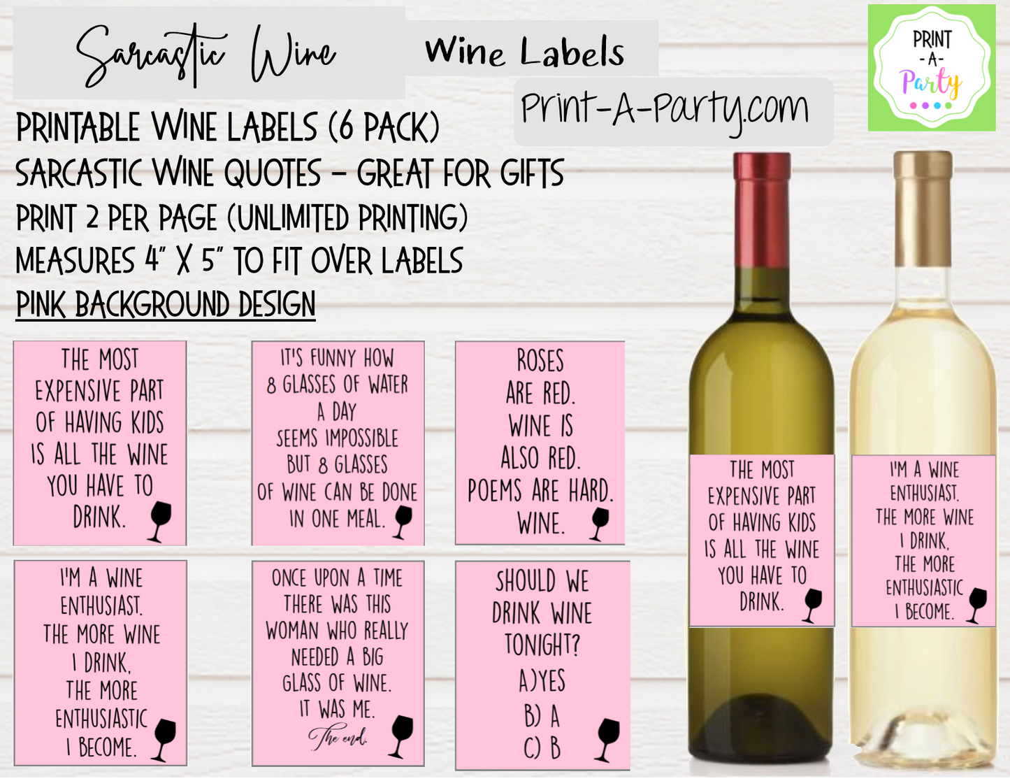 WINE LABELS: Sarcastic Meme Wine | Friends | Girlfriends | Girls Night Out | Sarcastic Funny (6) Labels - INSTANT DOWNLOAD - Use again and again!