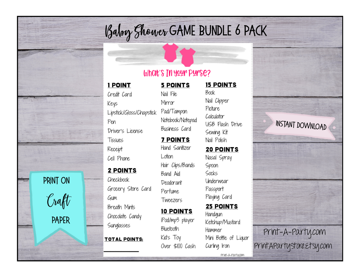 Twins Baby Shower Games Printable Pack Bundle Bingo and more -Girl Twins