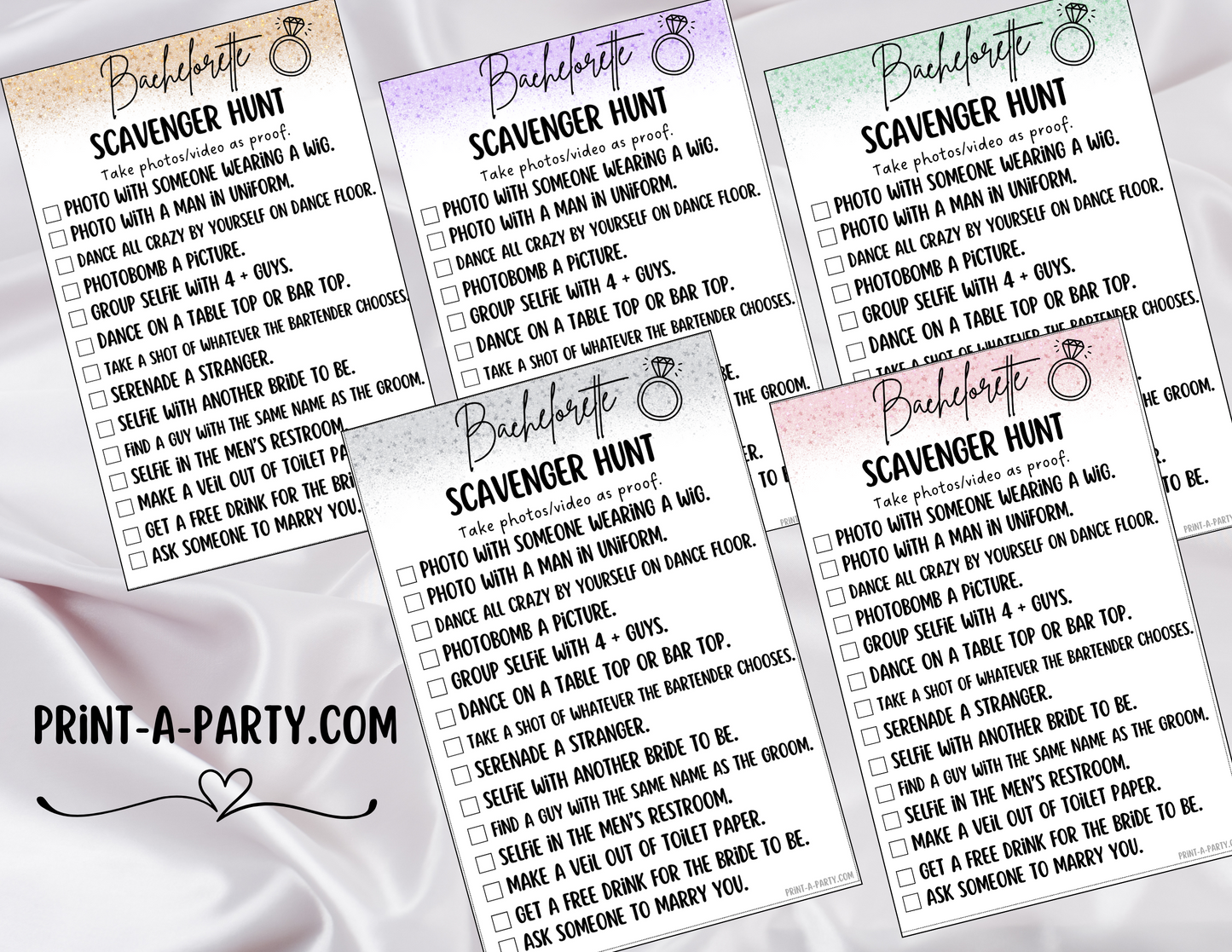 BACHELORETTE PARTY Scavenger Hunt Game Printable - Sparkles Theme | Hen Party | Fun tasks for the Bride to complete | Bachelorette Party Game | Bachelorette Party Idea