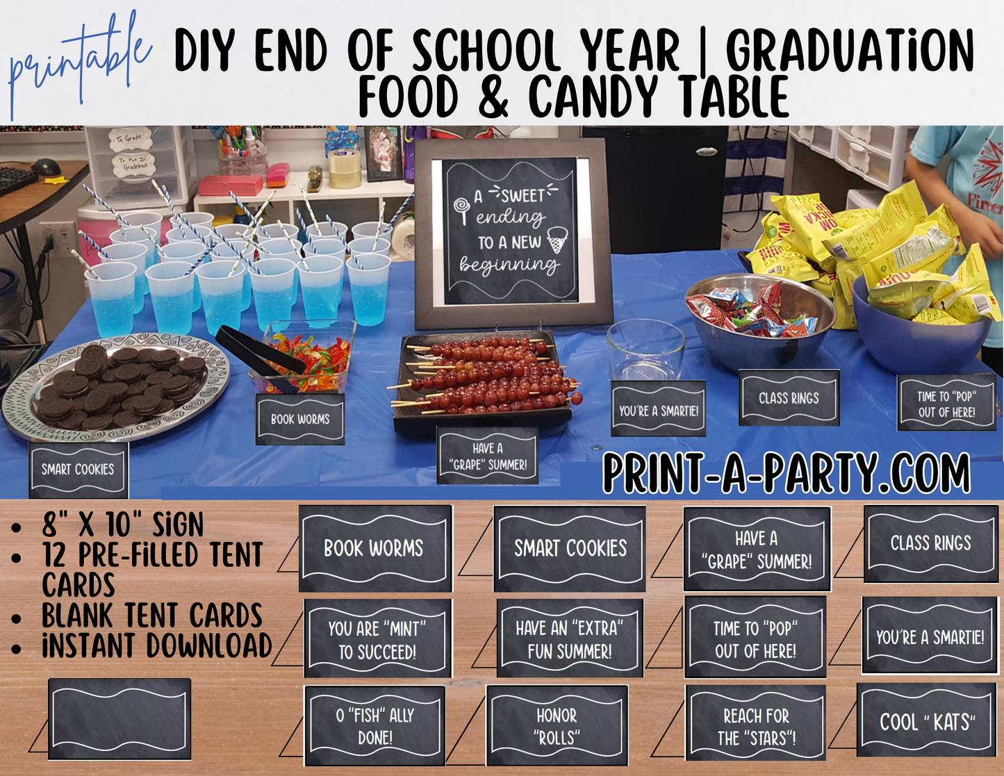 END OF SCHOOL YEAR CANDY BAR DIY | CANDY TABLE SET UP DIY | END OF YEAR School Party | GRADUATION Party | Summer Parties | Food Station for Party | Food Bar for Party | Instant Download Printable