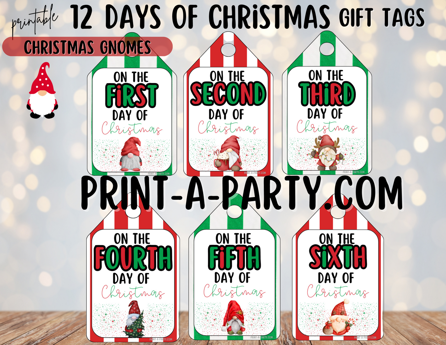 CHRISTMAS HOLIDAY GIFT | 12 Days of Christmas Gift Tags - Christmas Gnomes | Printable Gift Tags | Christmas Gift Idea | Holiday Gift Tags | Holiday Gnomes