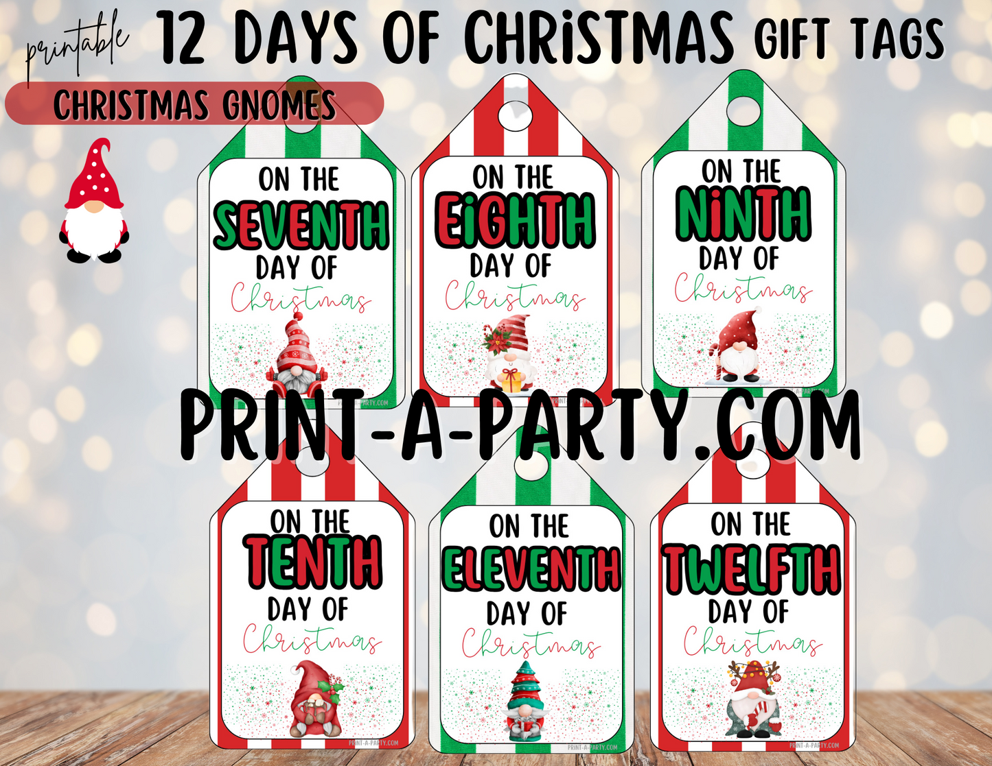 CHRISTMAS HOLIDAY GIFT | 12 Days of Christmas Gift Tags - Christmas Gnomes | Printable Gift Tags | Christmas Gift Idea | Holiday Gift Tags | Holiday Gnomes