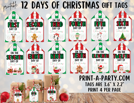 CHRISTMAS HOLIDAY GIFT | 12 Days of Christmas Gift Tags | Printable Gift Tags | Christmas Gift Idea | Holiday Gift Tags