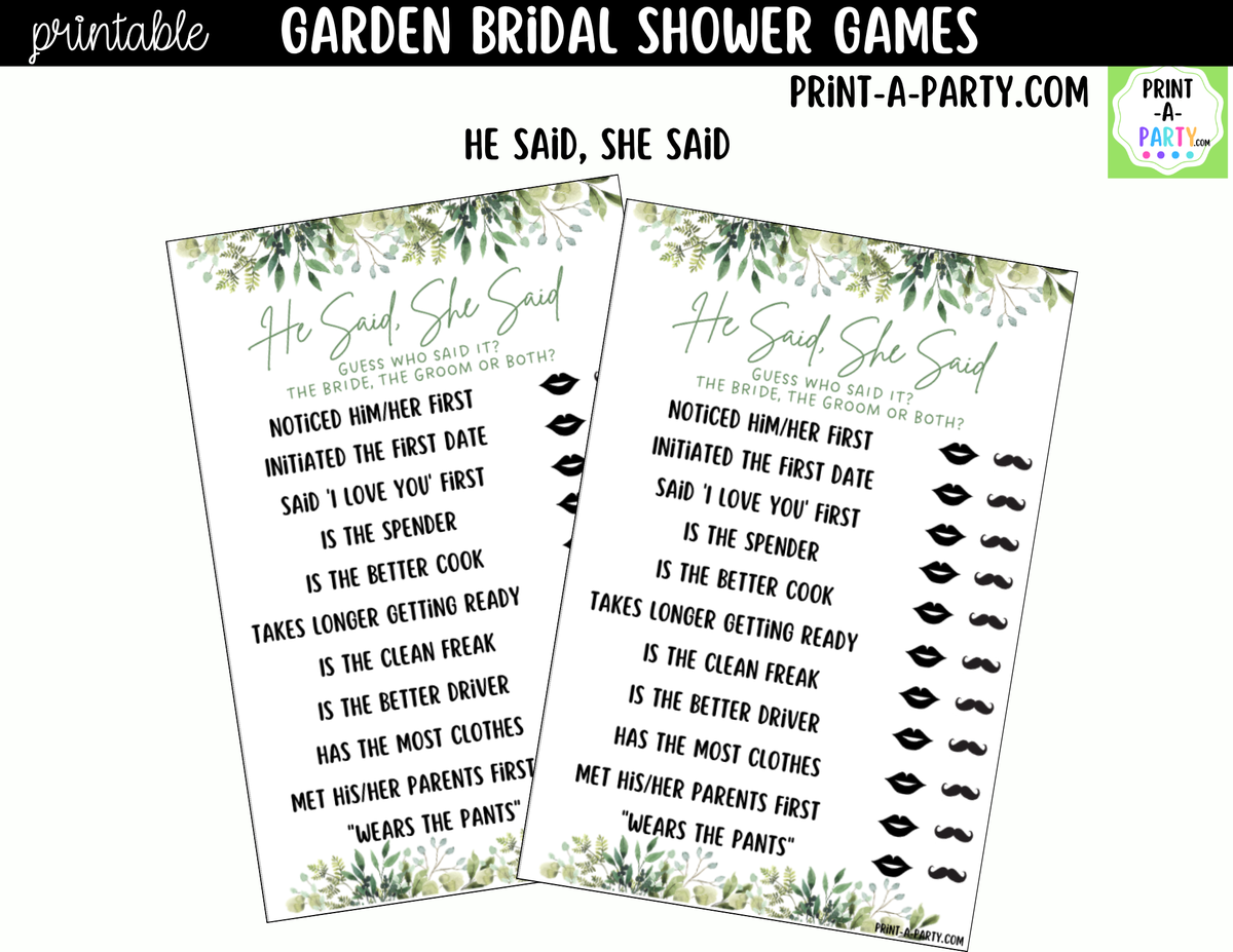Garden Bridal Shower Games Printable Bundle