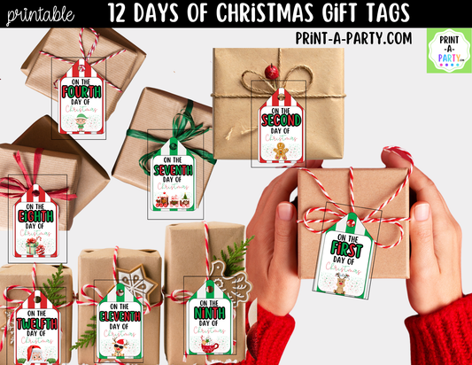 12 Days of Christmas Gift Tags Printable - 12 Unique Cute Christmas Designs