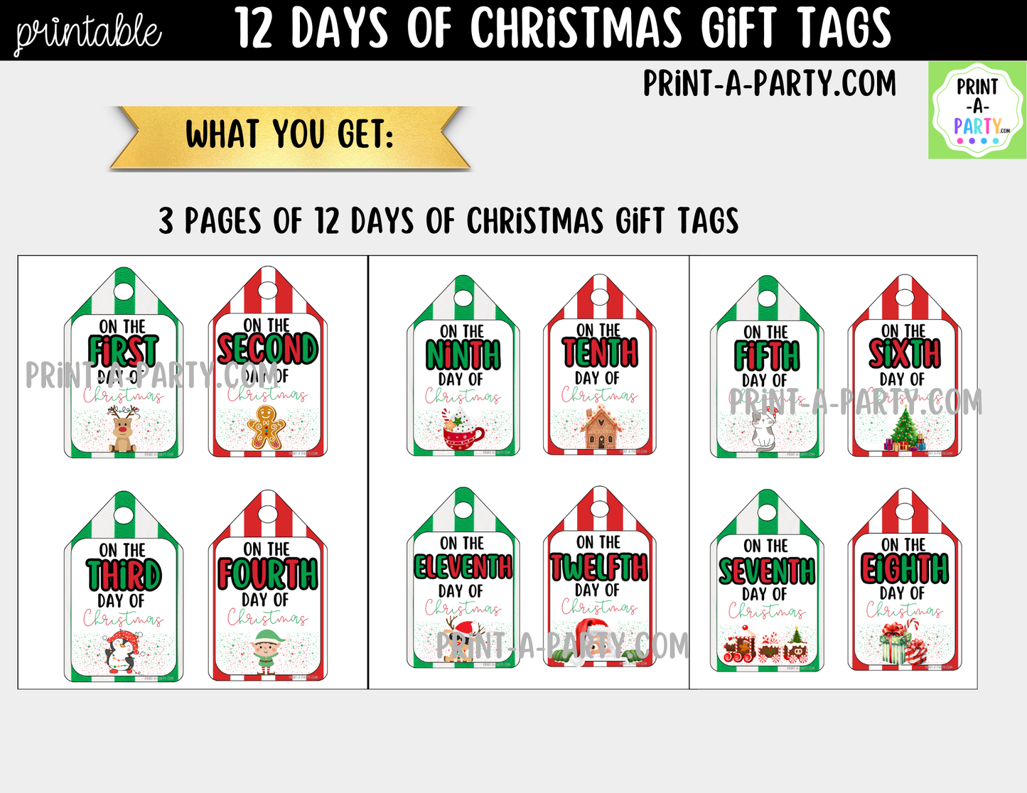 12 Days of Christmas Gift Tags Printable - 12 Unique Cute Christmas Designs