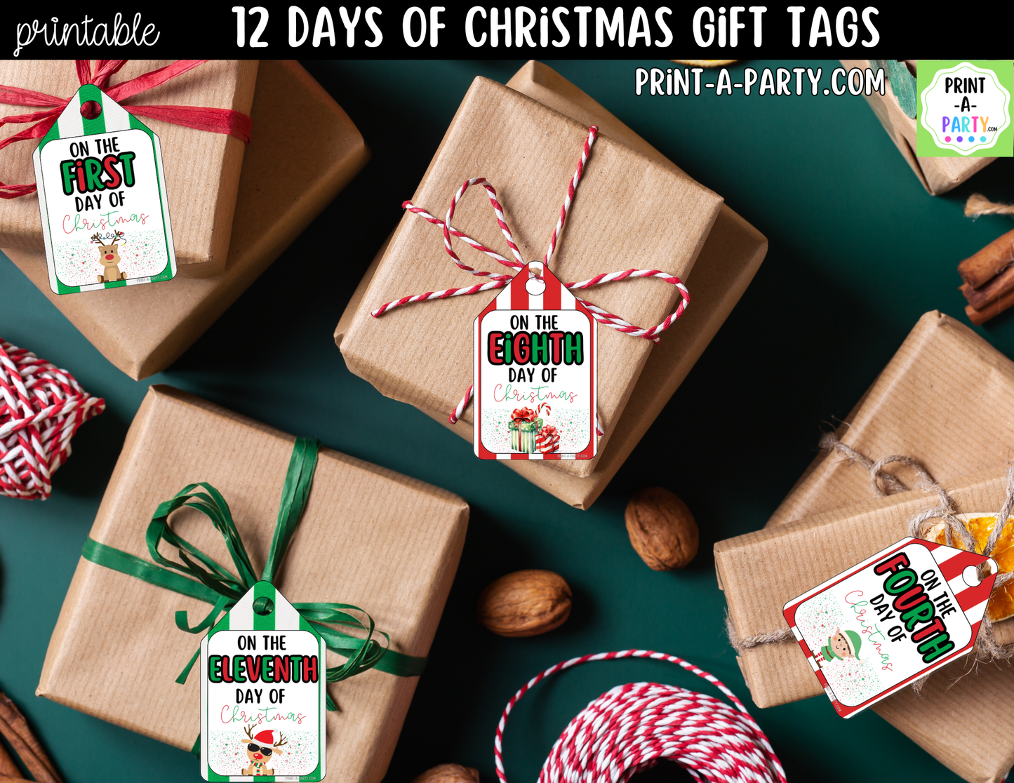 12 Days of Christmas Gift Tags Printable - 12 Unique Cute Christmas Designs