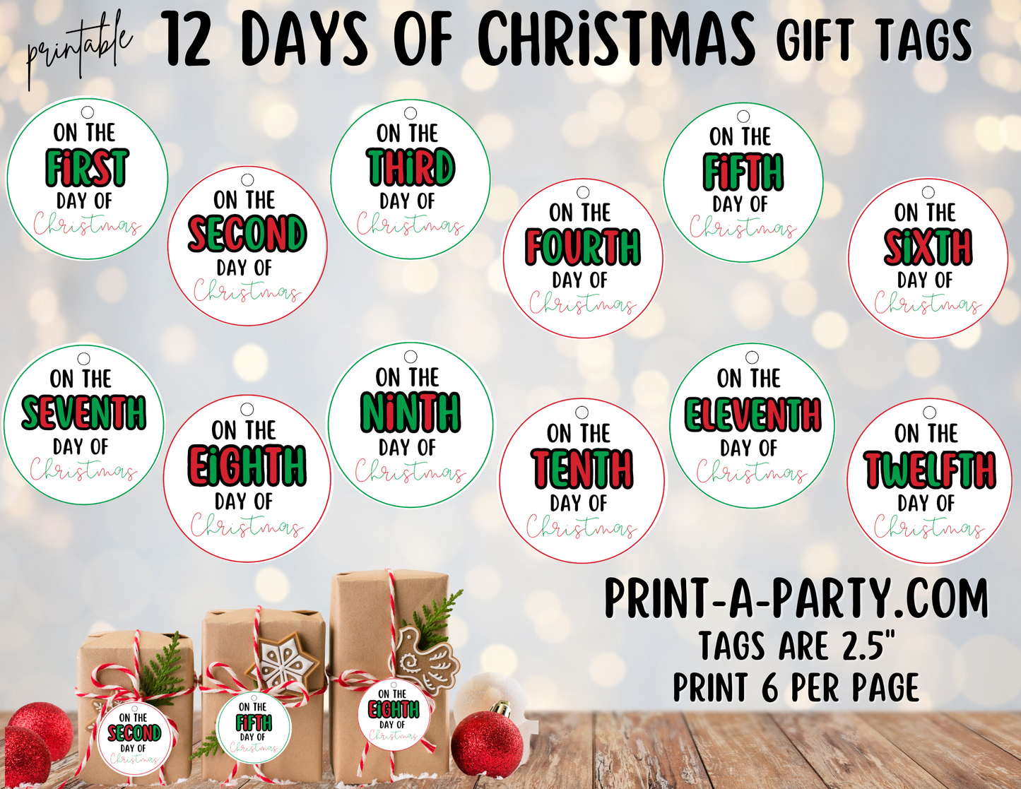 CHRISTMAS HOLIDAY GIFT | 12 Days of Christmas Gift Tags Round Tags | Printable Gift Tags | Christmas Gift Idea | Holiday Gift Tags