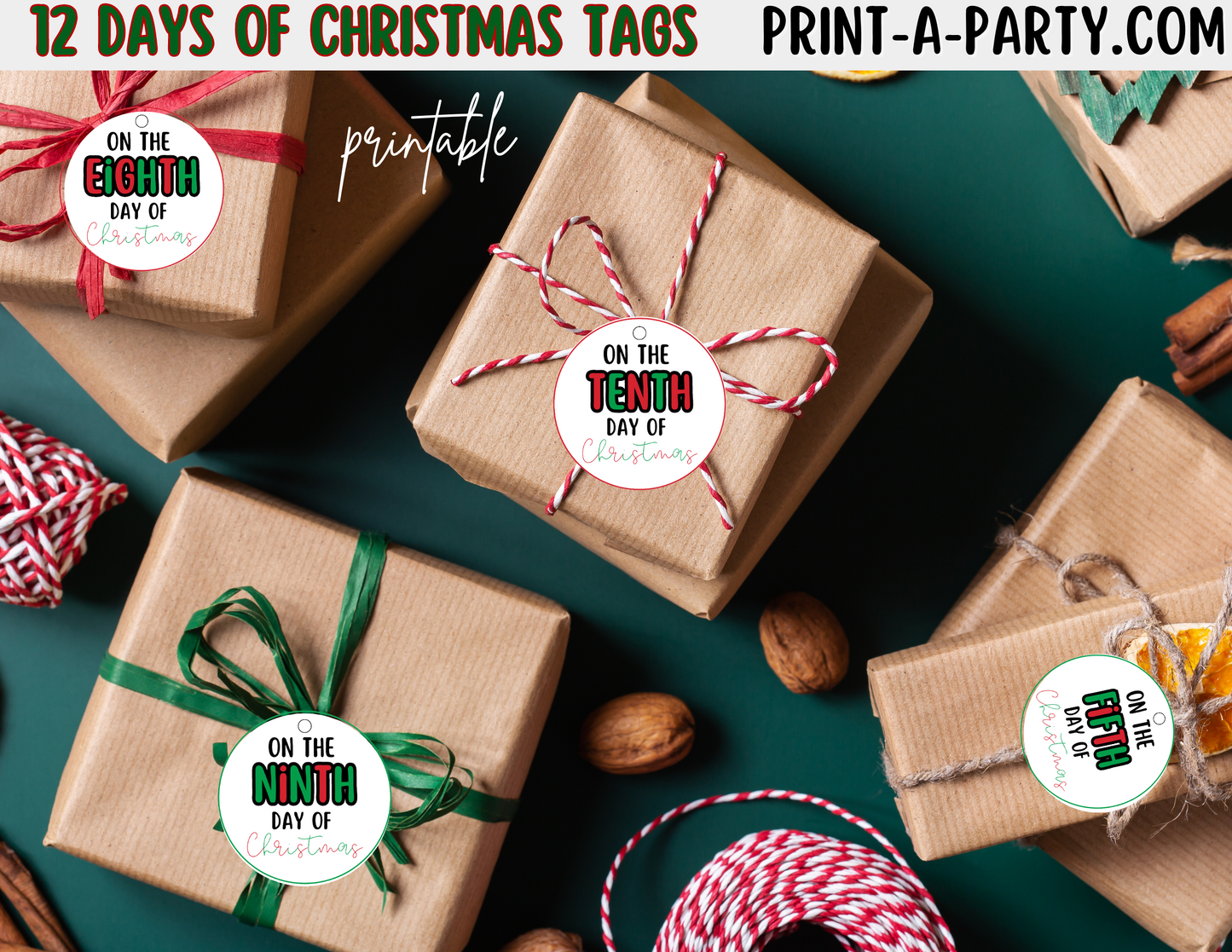 CHRISTMAS HOLIDAY GIFT | 12 Days of Christmas Gift Tags Round Tags | Printable Gift Tags | Christmas Gift Idea | Holiday Gift Tags