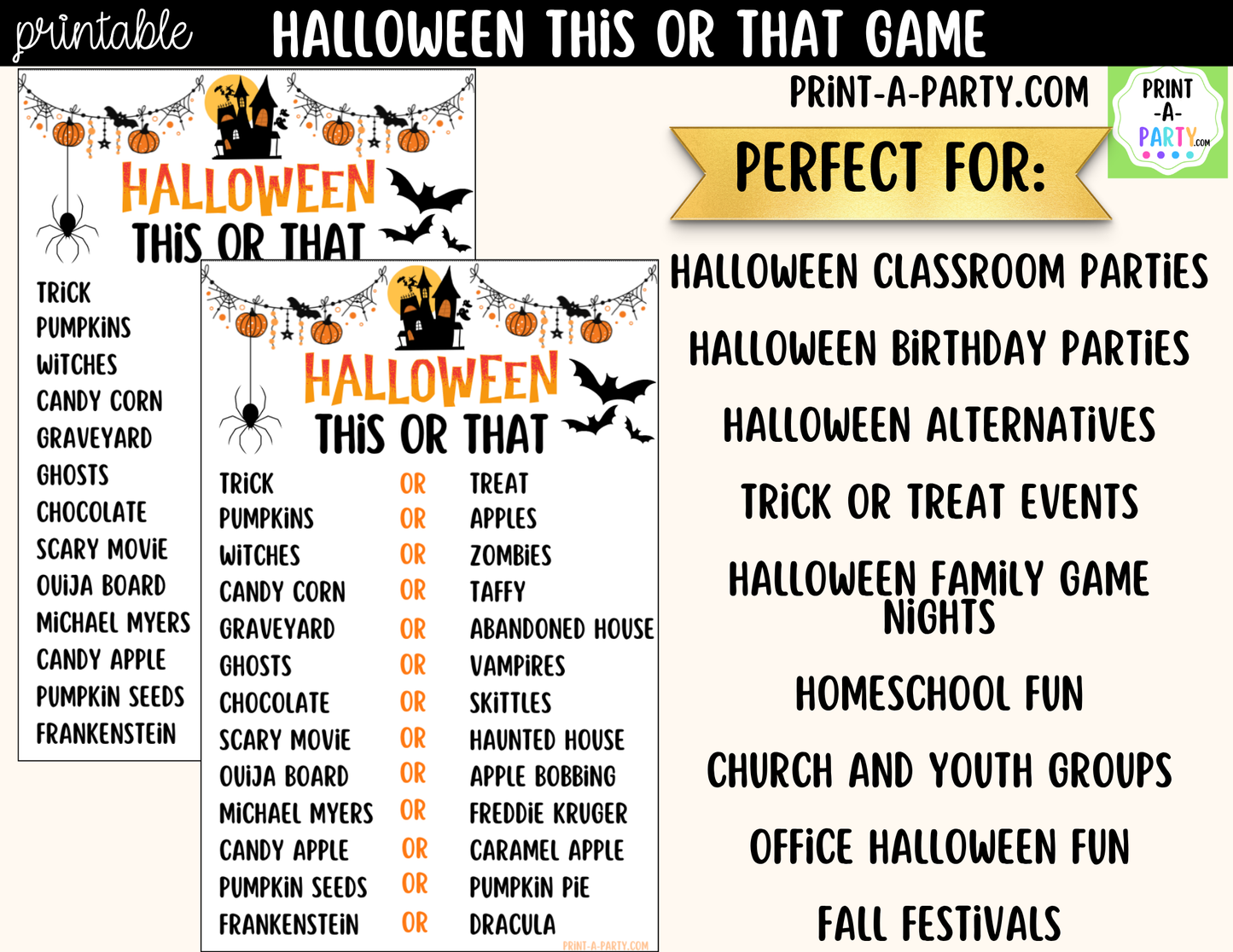 Halloween This or That Game Printable | Autumn Party Game & Icebreaker Activity