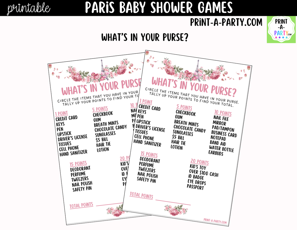 Paris Baby Shower Games Printable | Parisian Game Bundle