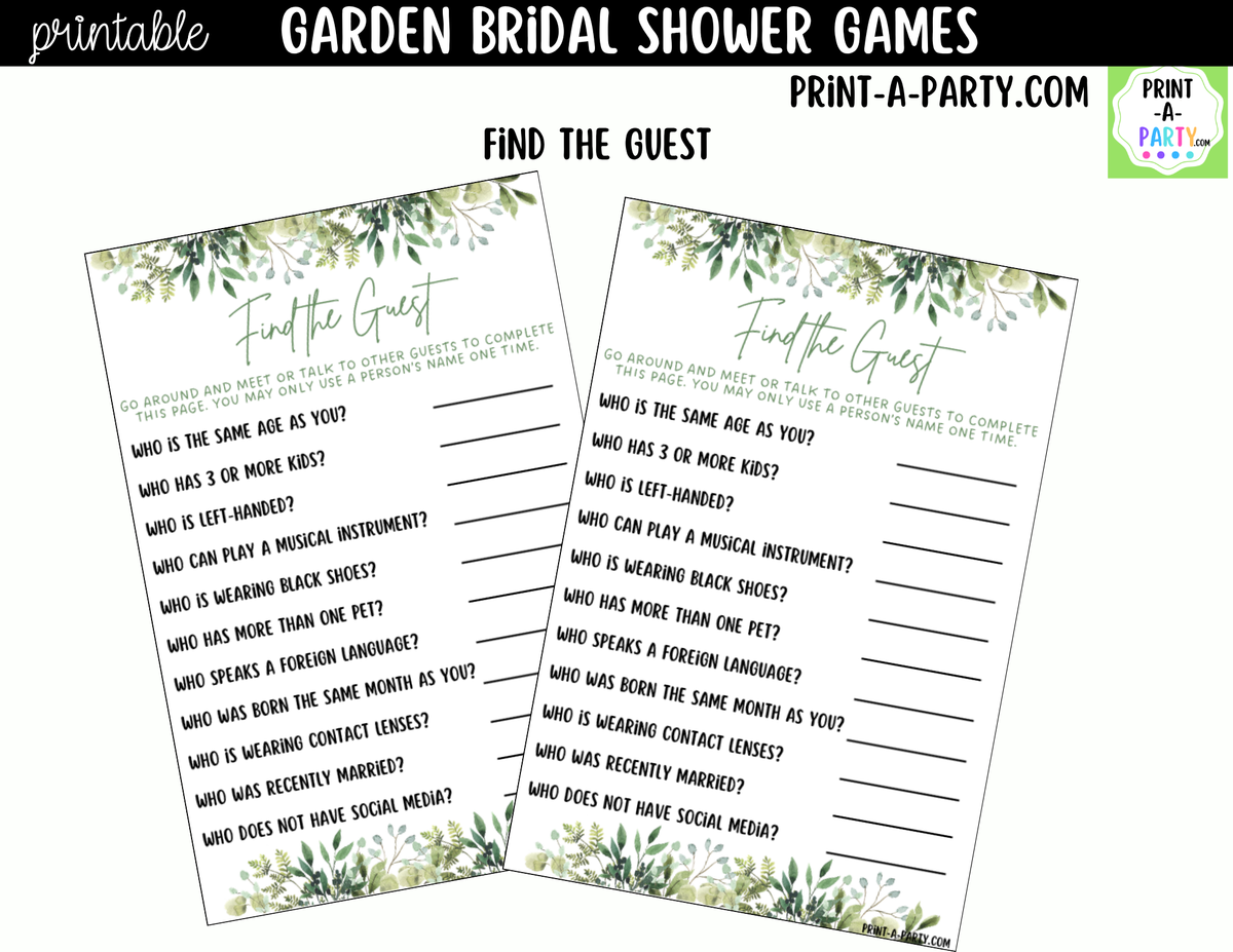 Garden Bridal Shower Games Printable Bundle
