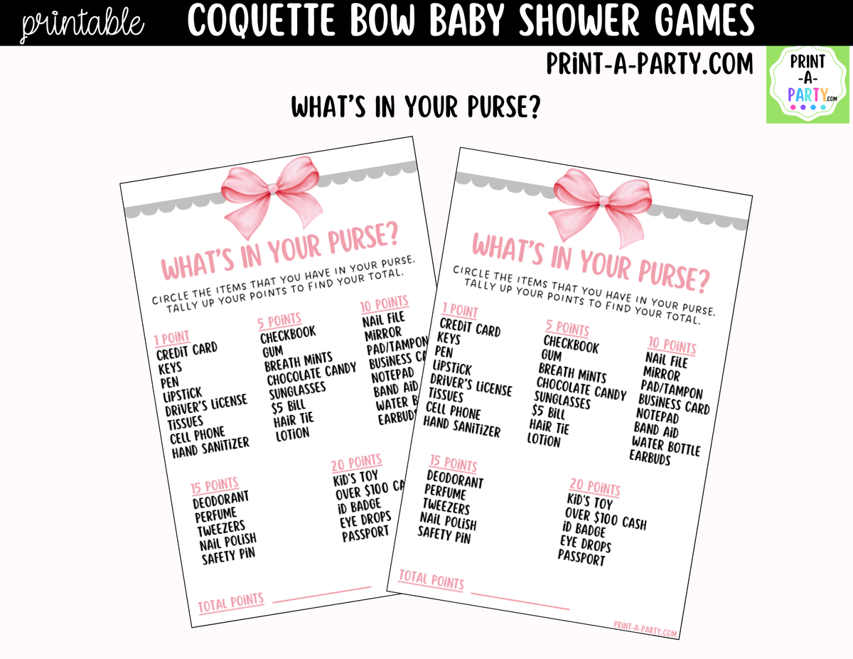 Pink Coquette Bow Baby Shower Games Printable | Bow Bundle