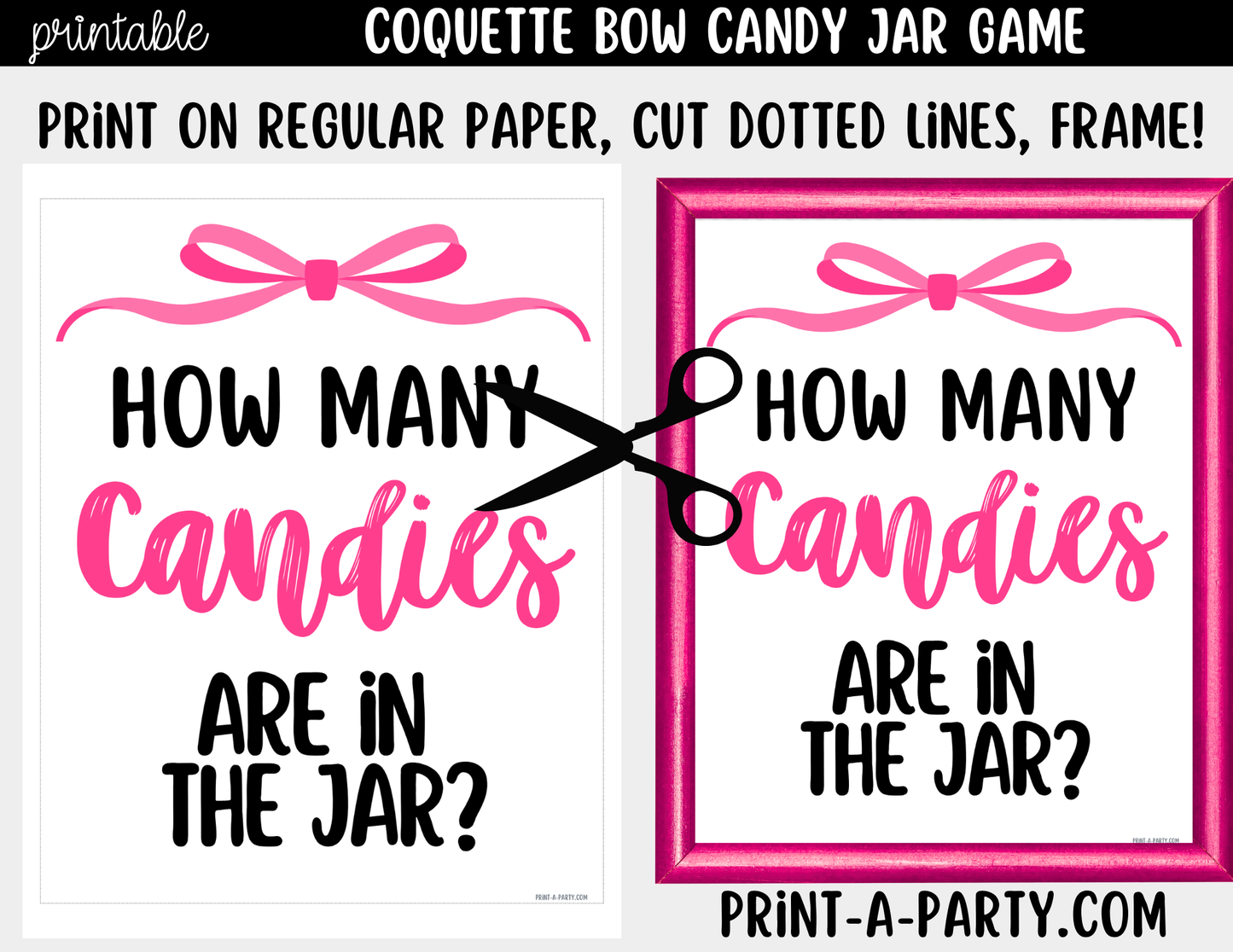 Pink Coquette Bow Candy Jar Game Printable Sign (8x10) & Guessing Cards for parties and showers