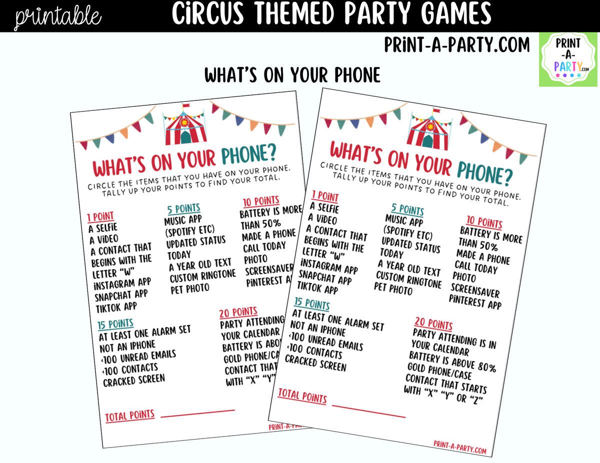 Circus Party Games Printable